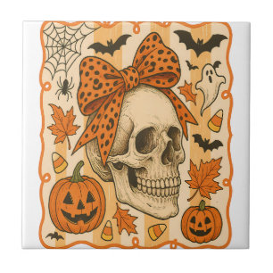 Spooky Skull Halloween Ceramic Tile