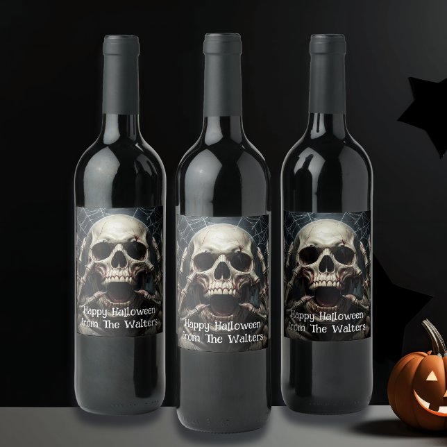 Spooky Skull Halloween Gothic Personalized Wine Label (Creator Uploaded)