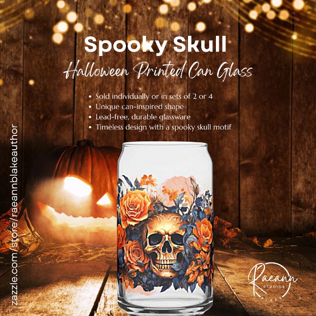 Spooky Skull Halloween Printed Can Glass (Creator Uploaded)