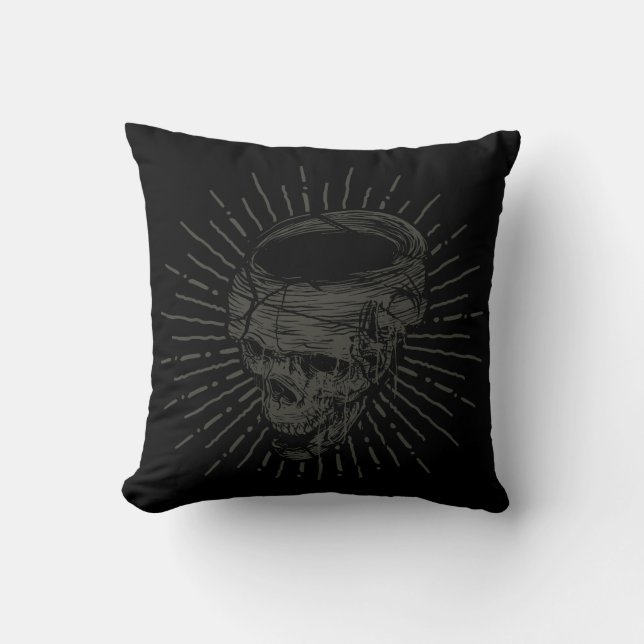Spooky Skull Illustration Throw Pillow (Front)