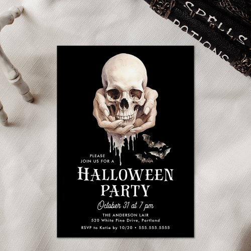 Spooky Skull in Hands Halloween Party Invitation