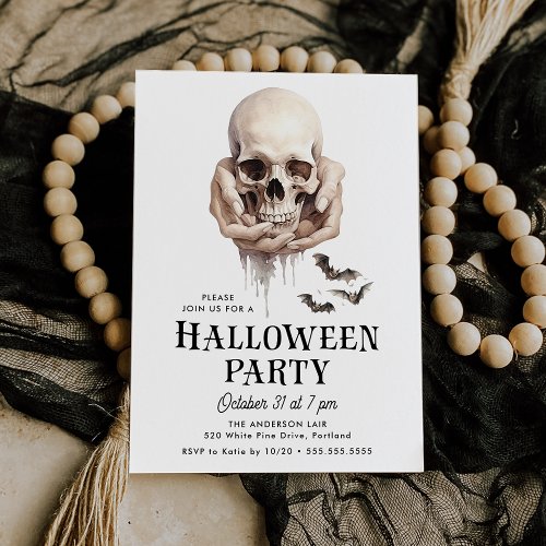Spooky Skull in Hands Halloween Party Invitation