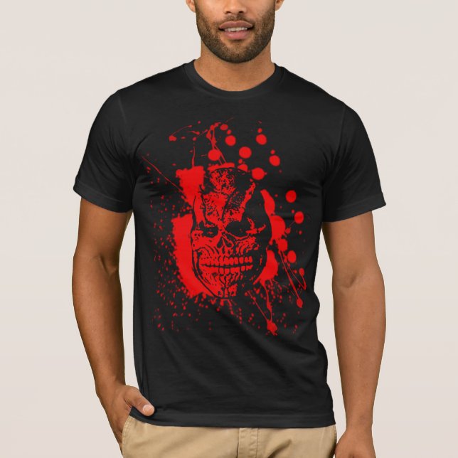 Spooky Skull in Pool of Blood T-Shirt (Front)