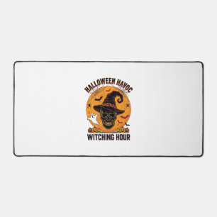 Spooky Skull Moon Vintage Halloween Witch Hat Desi Desk Mat