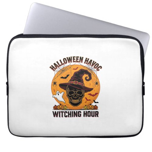 Spooky Skull Moon Vintage Halloween Witch Hat Desi Laptop Sleeve