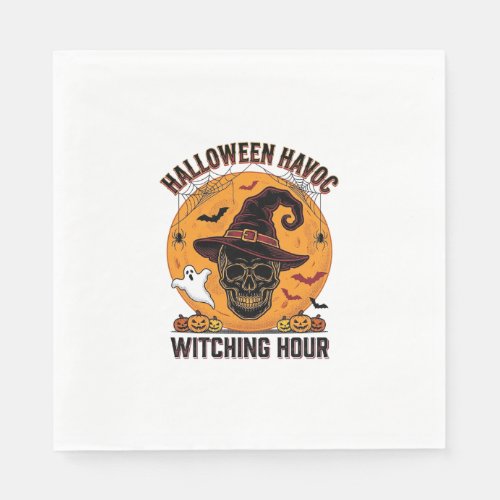 Spooky Skull Moon Vintage Halloween Witch Hat Desi Napkins