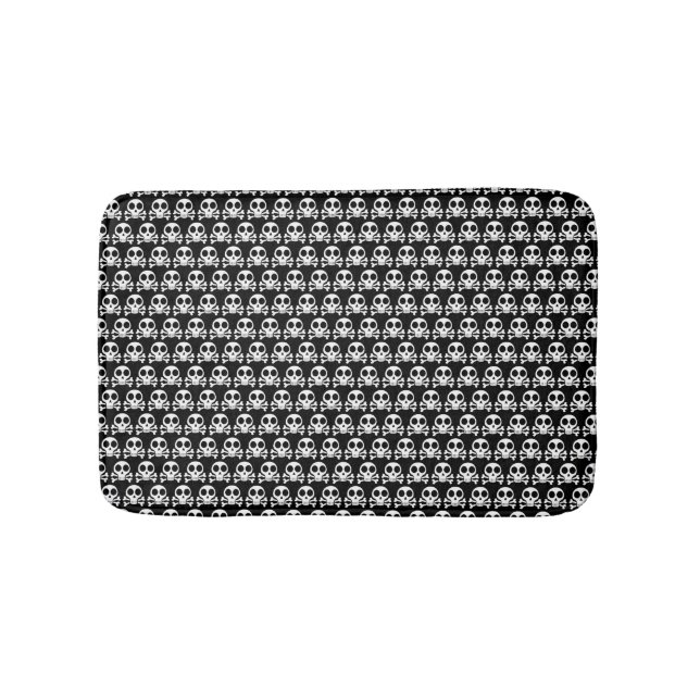 spooky skull on a black background bath mat (Front)