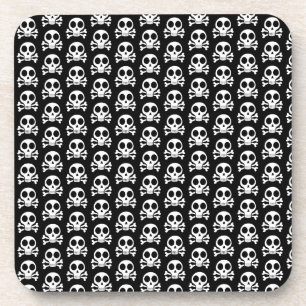 spooky skull on a black background beverage coaster