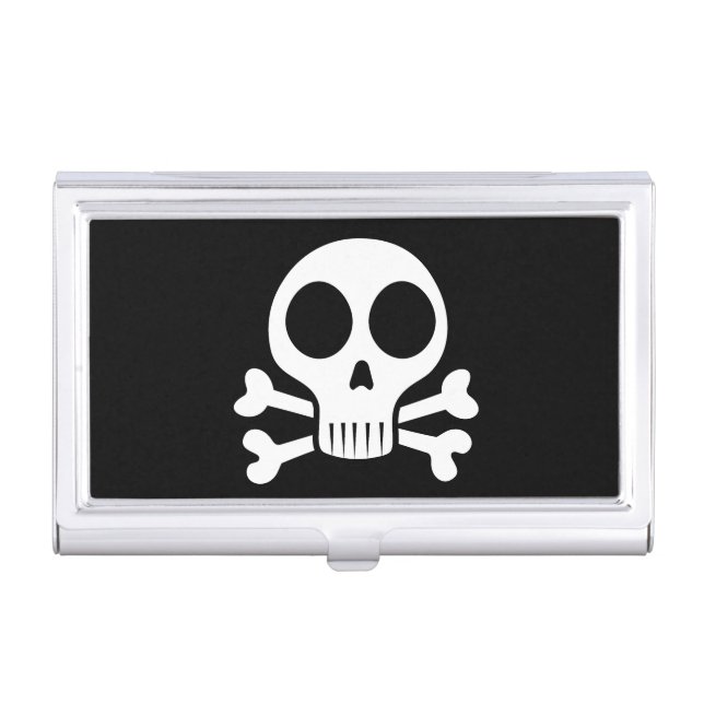 spooky skull on a black background business card case (Front)