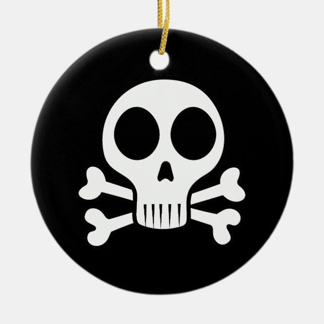 spooky skull on a black background ceramic ornament (Front)
