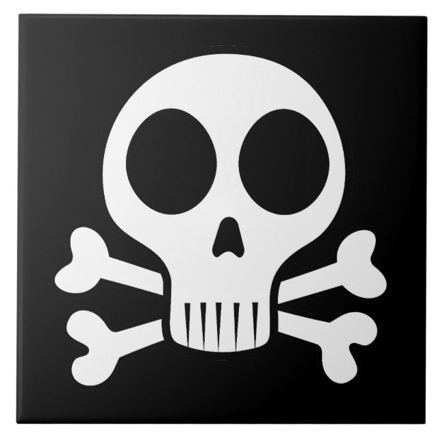 spooky skull on a black background ceramic tile (Front)