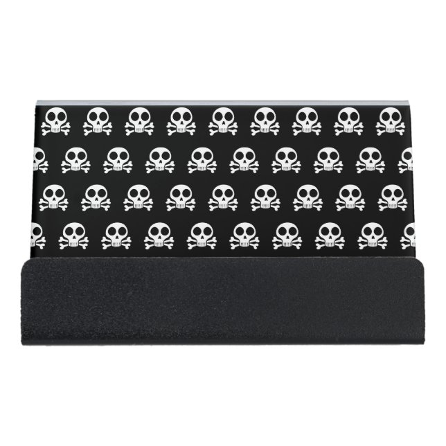 spooky skull on a black background desk business card holder (Front)