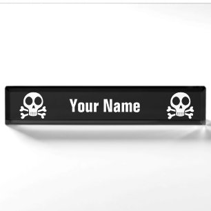 spooky skull on a black background desk name plate