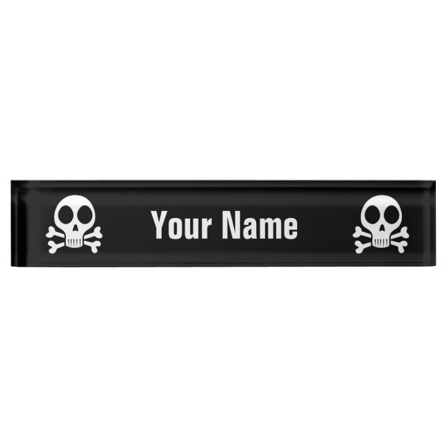 spooky skull on a black background desk name plate (Front)