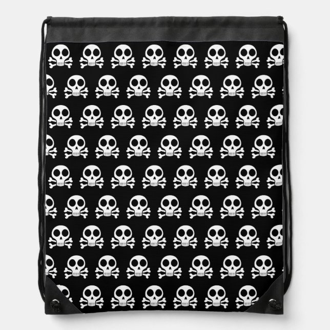 spooky skull on a black background drawstring bag (Front)