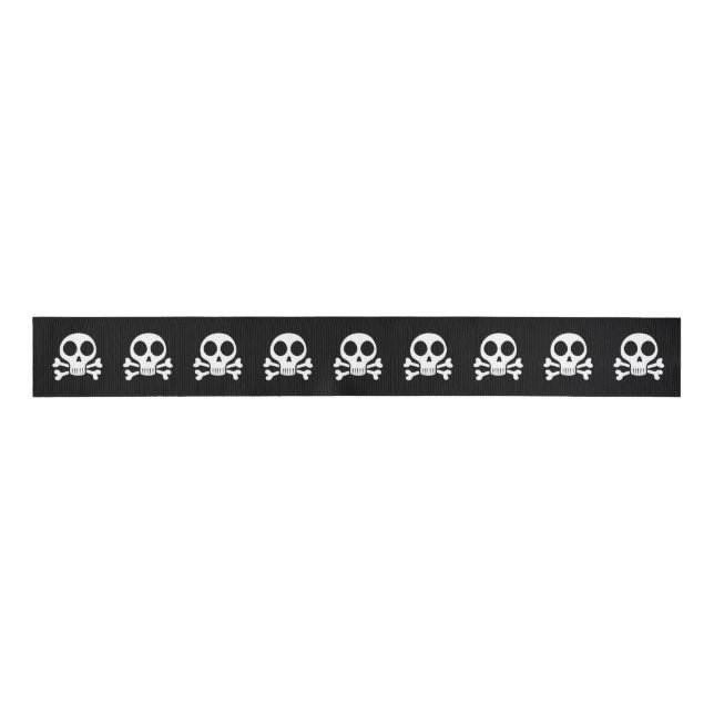 spooky skull on a black background grosgrain ribbon (Front)