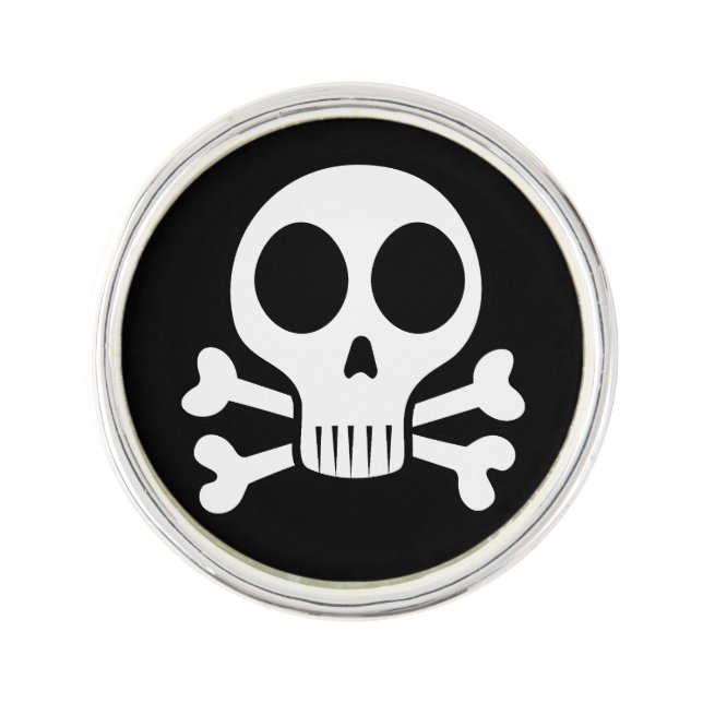 spooky skull on a black background lapel pin (Front)