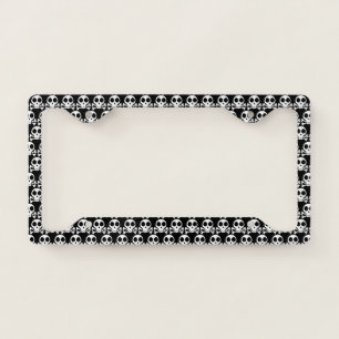spooky skull on a black background license plate frame