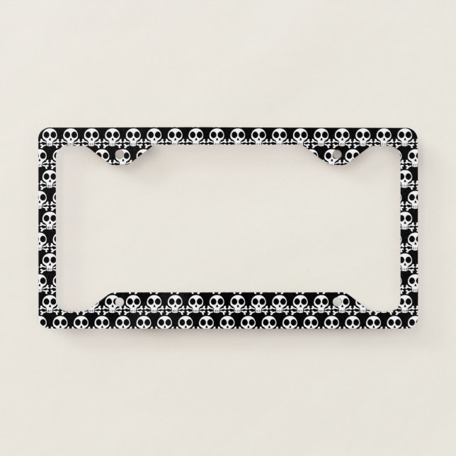 spooky skull on a black background license plate frame (Front)