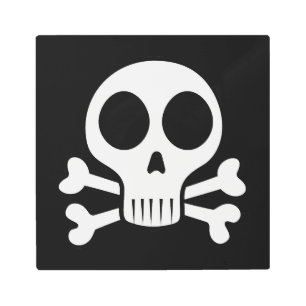 spooky skull on a black background metal print