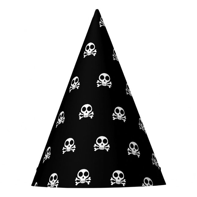 spooky skull on a black background party hat (Front)