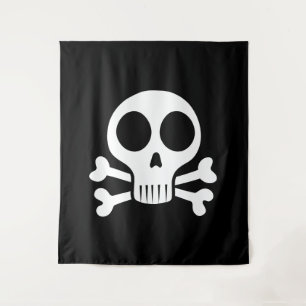 spooky skull on a black background tapestry