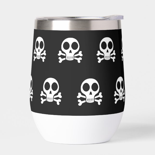 spooky skull on a black background thermal wine tumbler (Left)