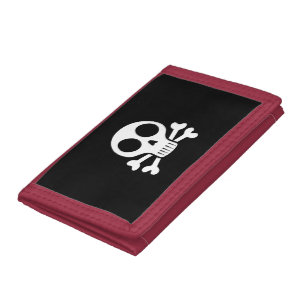 spooky skull on a black background tri-fold wallet