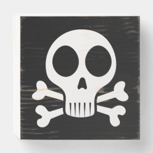 spooky skull on a black background wooden box sign