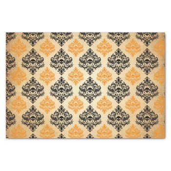 Spooky Skull Pattern Black Orange Gold Halloween Tissue Paper by its_sparkle_motion at Zazzle