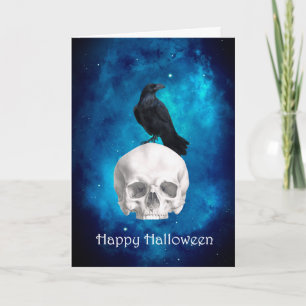 Spooky Skull Raven Happy Halloween Card