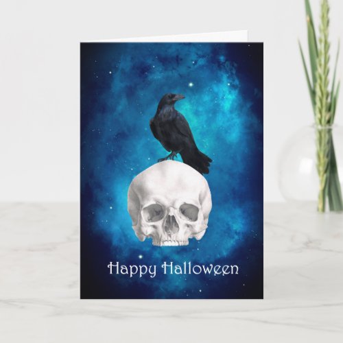 Spooky Skull Raven Happy Halloween Card