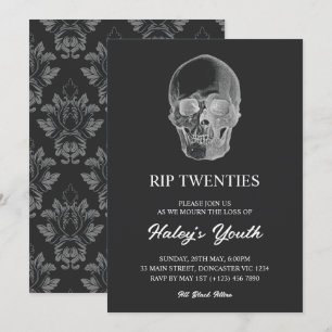 Spooky Skull RIP Twenties 20s Funny 30th Birthday Invitation