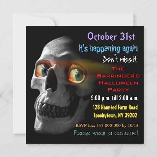 Spooky Skull Scary Halloween Invitation