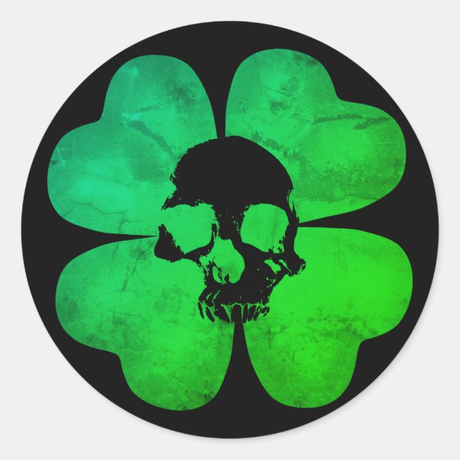Spooky skull shamrock classic round sticker (Front)