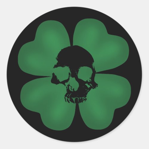 Spooky skull shamrock classic round sticker