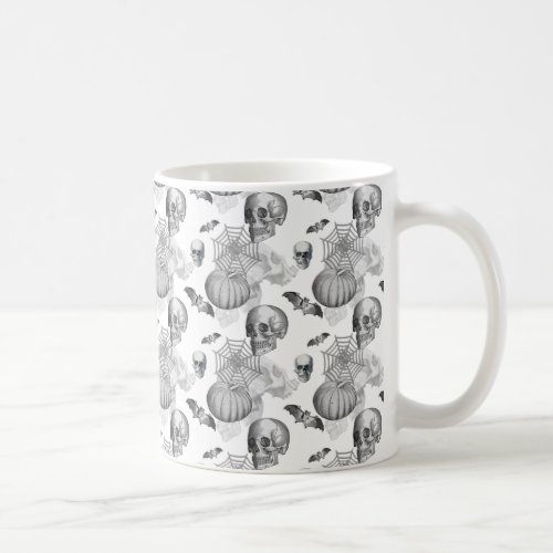 Spooky Skull Spider Web Pumpkin Bat Halloween Coffee Mug