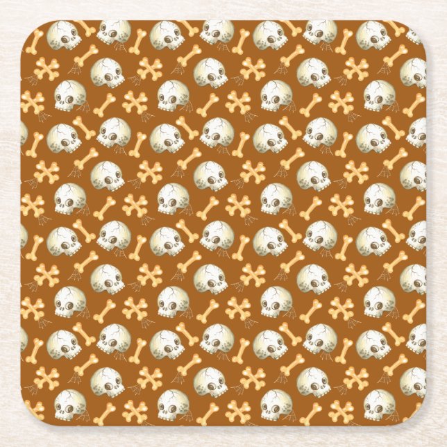 Spooky skulls and bones Halloween pattern Tank Top Square Paper Coaster (Front)