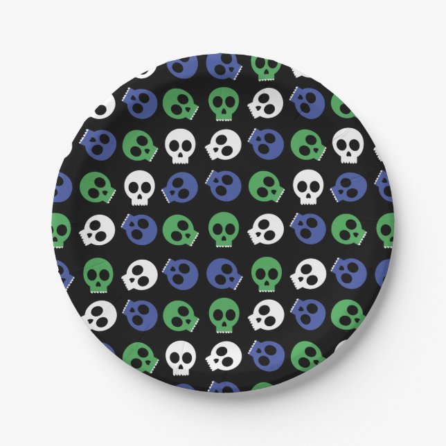 Spooky Skulls Halloween Paper Plates (Front)