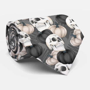spooky skulls Halloween pumpkins tiled pattern Neck Tie