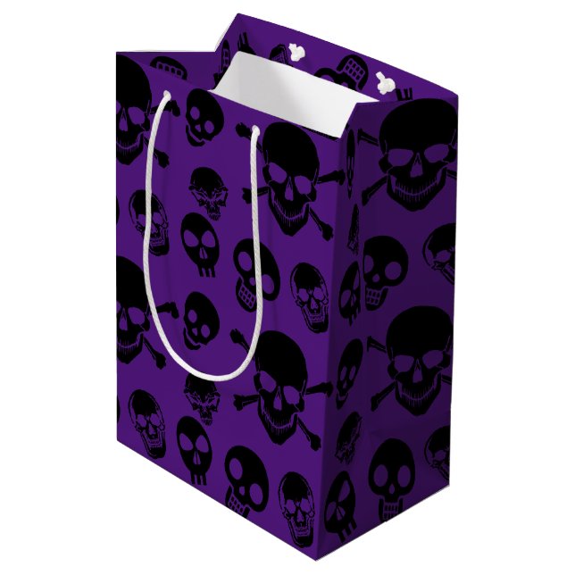 Spooky Skulls Pattern Halloween Medium Gift Bag (Back Angled)