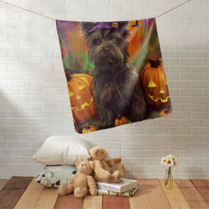 Spooky Skye Terrier Dog Halloween Witch Pumpkin Baby Blanket