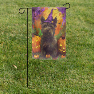 Spooky Skye Terrier Dog Halloween Witch Pumpkin Garden Flag