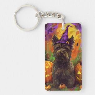 Spooky Skye Terrier Dog Halloween Witch Pumpkin Keychain