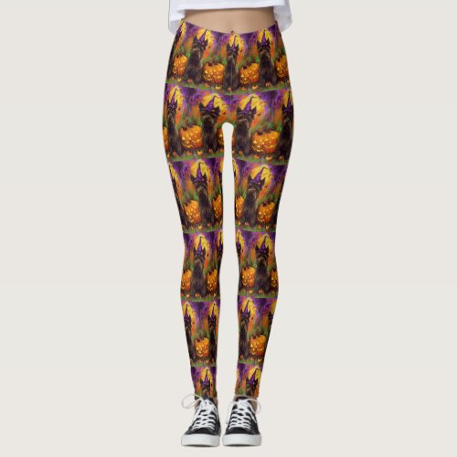 Spooky Skye Terrier Dog Halloween Witch Pumpkin Leggings