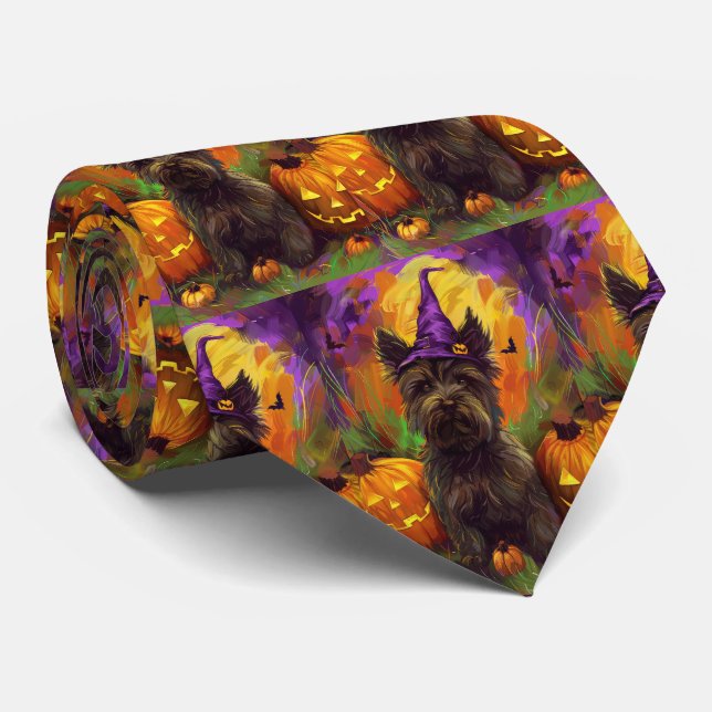Spooky Skye Terrier Dog Halloween Witch Pumpkin Neck Tie (Rolled)