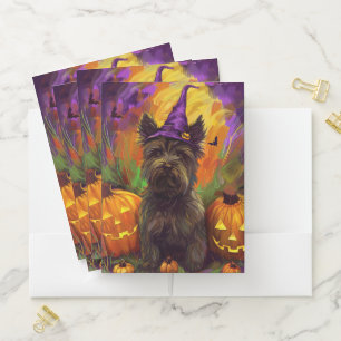 Spooky Skye Terrier Dog Halloween Witch Pumpkin Pocket Folder