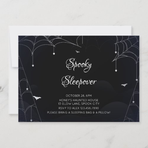 Spooky Sleepover Cobwebs Black Halloween Invitation