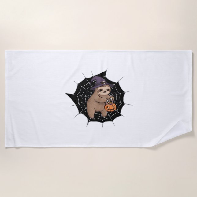 Spooky Sloth Halloween Fun - Cute Trick-or-Treat A Beach Towel (Front)