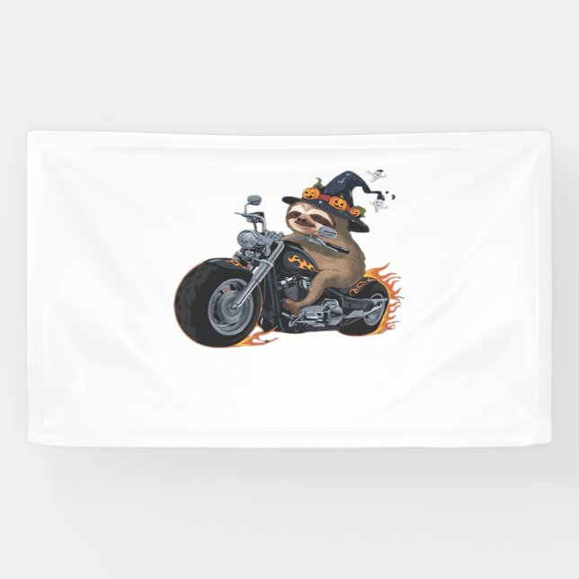 Spooky Sloth Motorcycle Ride Halloween Biker Fun C Banner (Horizontal)